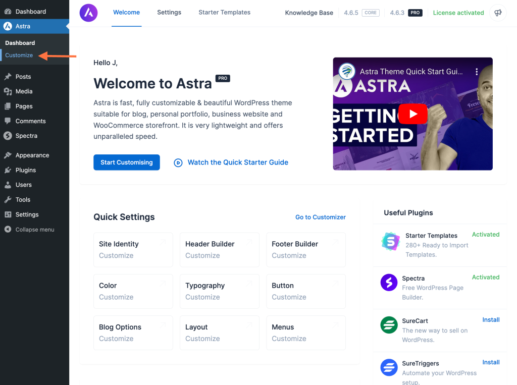 Astra Customizer