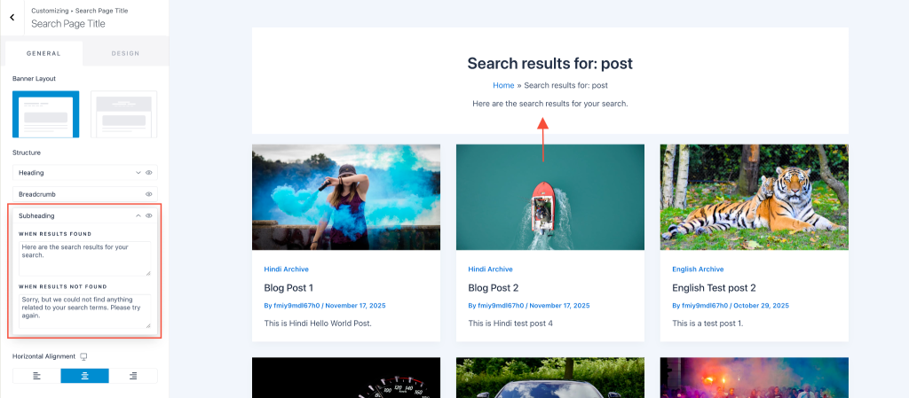 search page sub title